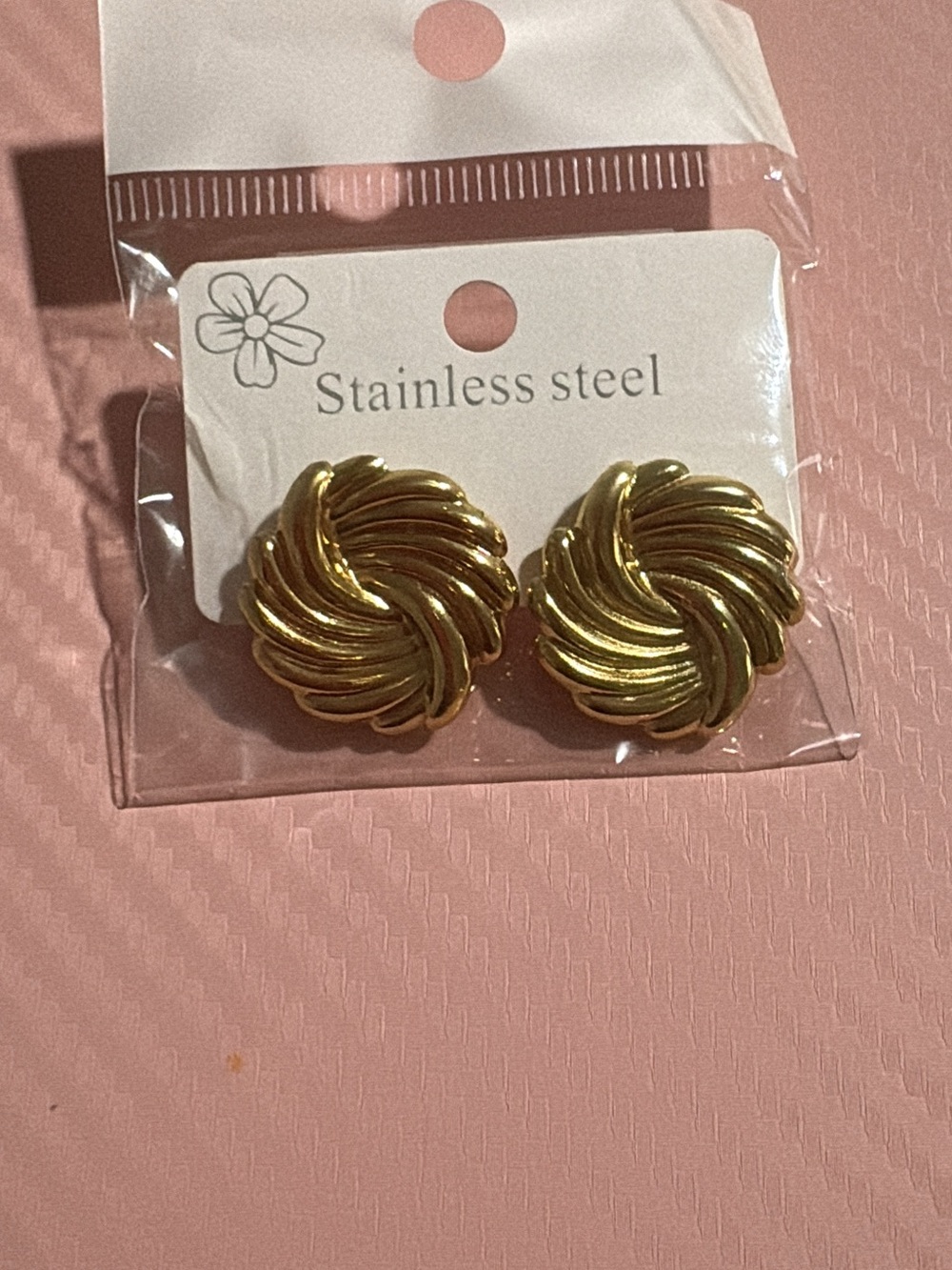 Gold Stainless Steel Swirl Knot Earrings